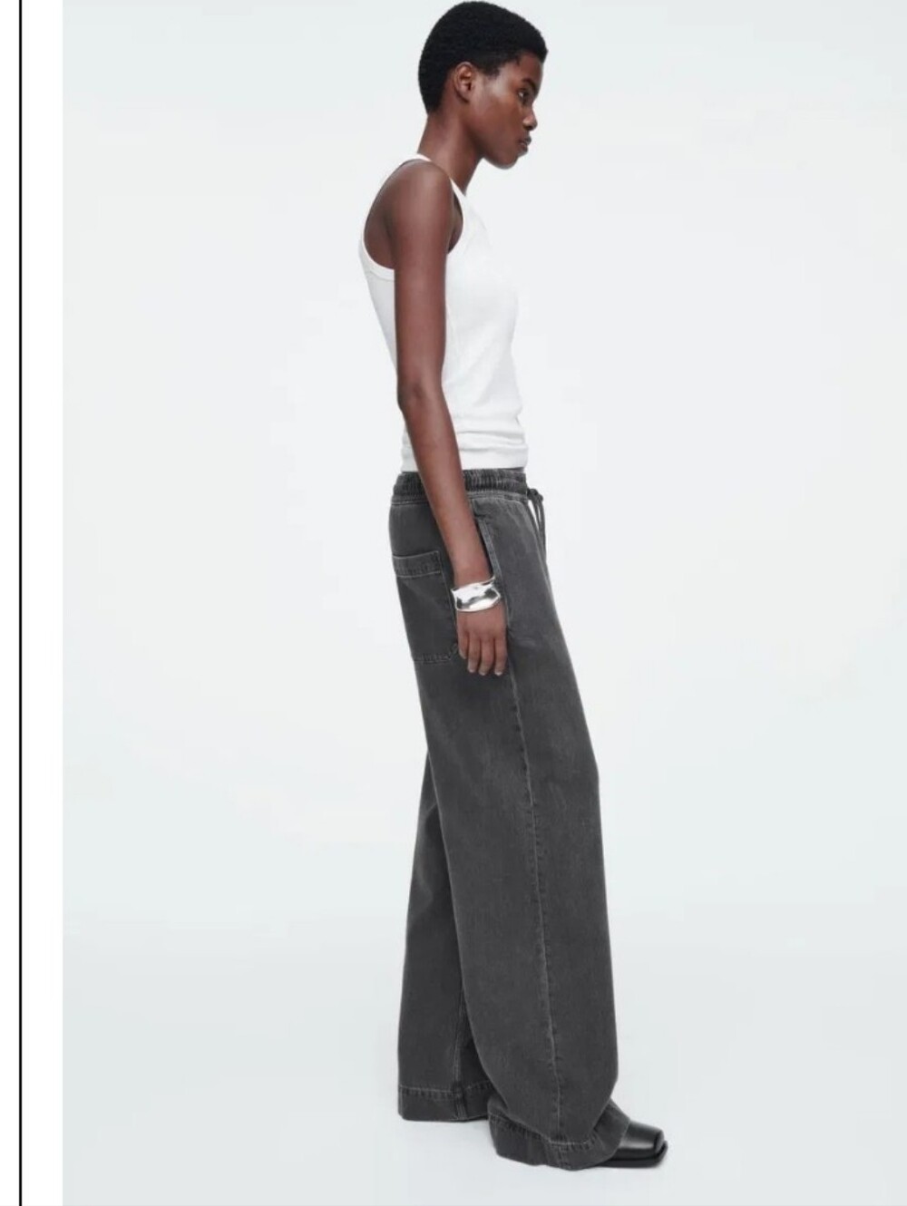 COS Wide Leg Fluid Denim Trousers Cotton Lyocell Baggy Gray Pants Jeans Size 14 - Picture 2 of 16